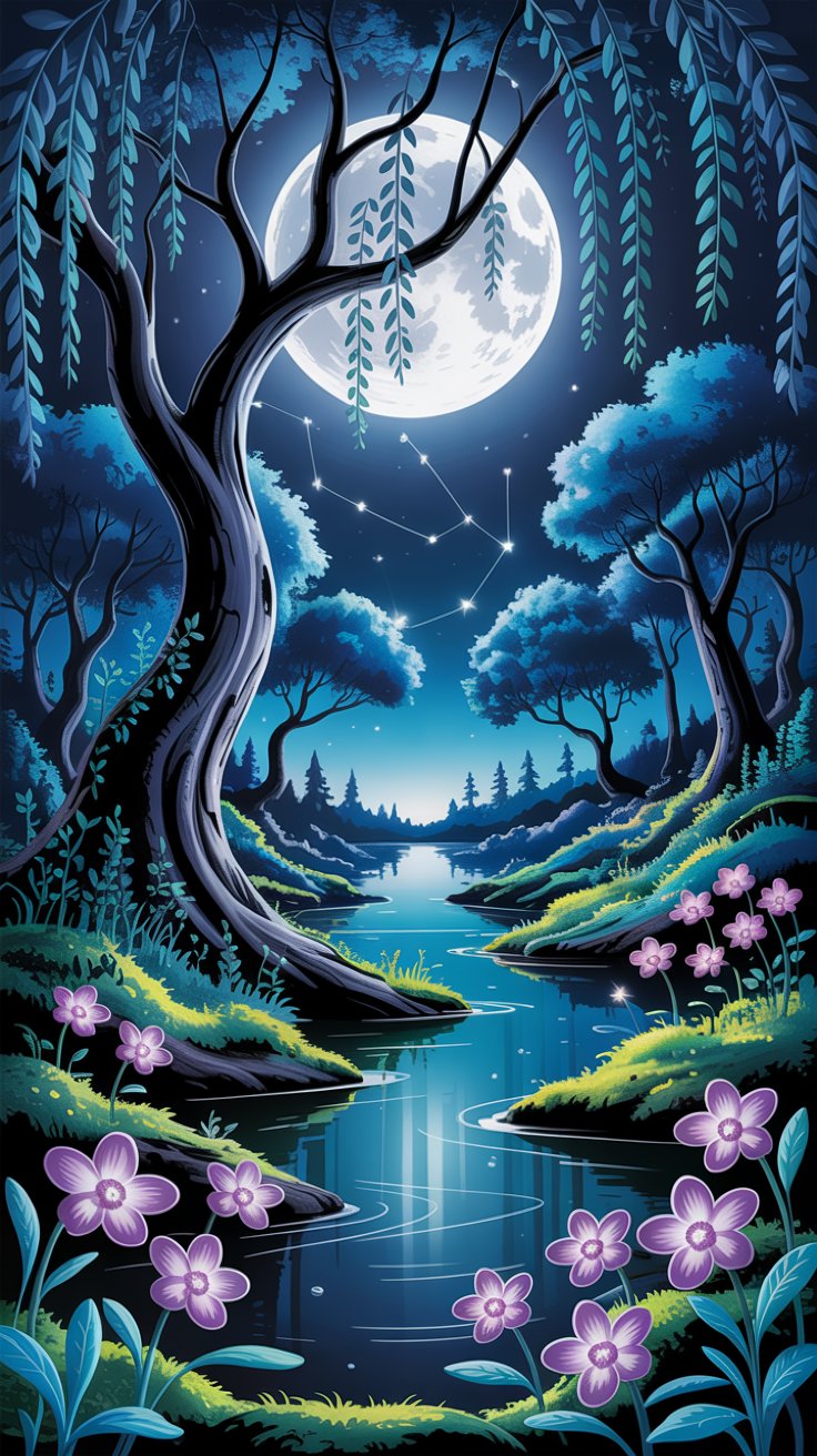 A-digital-illustration-of-a-serene-moon light wallpaper