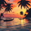 tropical beach at sunset with glowing orange and pink skies