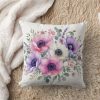 Watercolor Anemone Flower Floral Throw Pillow