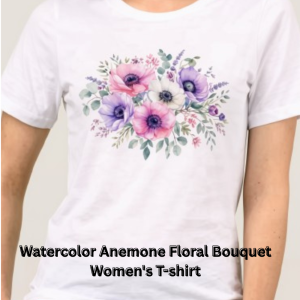 Watercolor Anemone Flower Bouquet Women's Floral T-Shirt