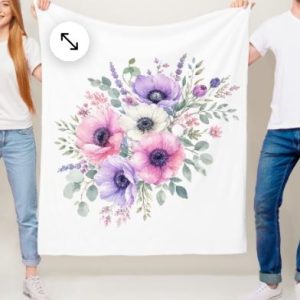 Watercolor Anemone Flower Floral Blanket