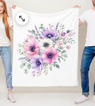 Watercolor Anemone Flower Floral Blanket
