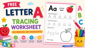 Letter A tracing work sheet for kids