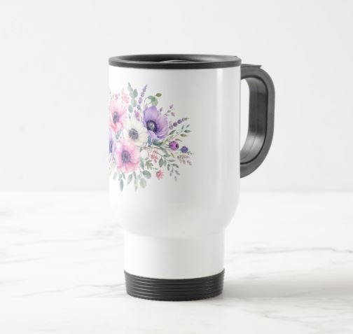 Watercolor Anemone Flower Floral travel mug